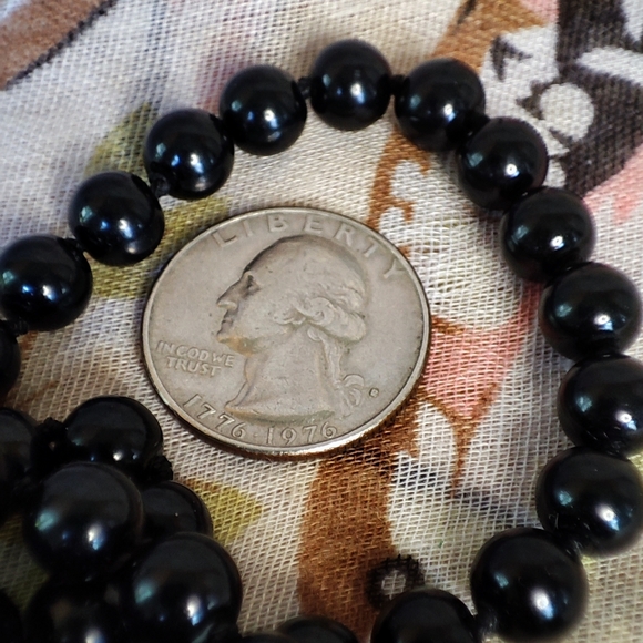 Black Agate Chalcedony Onyx Stone Knotted Beaded Long Vintage Mourning Necklace - Picture 3 of 6